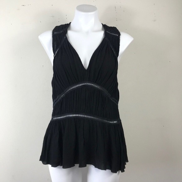 IRO Luce Romantic Ruched Grecian Peplum Tunic Crochet Sleeveless Blouse Top XS - Picture 15 of 16